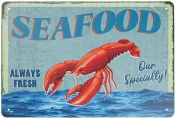 Лидице знак в стил ретро, реколта метална табела, морски дарове винаги са пресни, нашето ястие!Стенен плакат за дома, кухня, бар, кафене