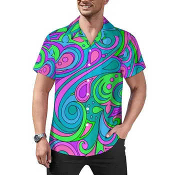 Лилави ежедневни ризи с шарени Вратовръзки, плажна риза с принтом Хепи Хипи, градинска облекло в Хавай, блузи с принтом за мъже, големи размери 3XL 4XL