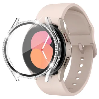 Лъскав Калъф за Samsung Galaxy Watch4/Galaxy Watch 5 40 мм 44 мм Закалено Стъкло Протектор на Екрана Твърд PC Броня Капак на Жените