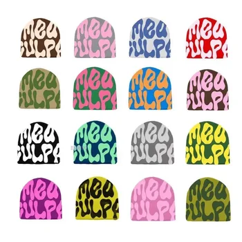 Меа Culpas Шапчица-Бини 25 Цвята Вязаная Шапка С Надпис Жаккардовая Шапка с Високо Качество Y2K Дамски Мъжки Пънк, Хип-хоп Дизайнерски Шапка Аксесоари