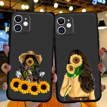 Модерен Калъф за мобилен телефон Sunflower Момиче от мек Силикон tpu за iPhone 14 13 12 Pro Max 6S 7 8 SE 2020 Plus X XR XS 11 Pro Max Etui