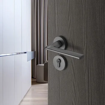 Модерна система за заключване на вратите в минималистичен стил, вътрешен разъемный заключване, магнитно усвояване, един тих звук, автоматично заключване на вратите в спалнята, дръжка от сив масивно дърво
