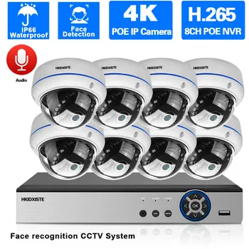 Мрежова Система за видео наблюдение 4K POE С откриване на лица Куполна камера за видеонаблюдение Комплект Система за сигурност 8-Канален комплект видеорегистратора е с 8-Мегапикселова IP камера XMEYE