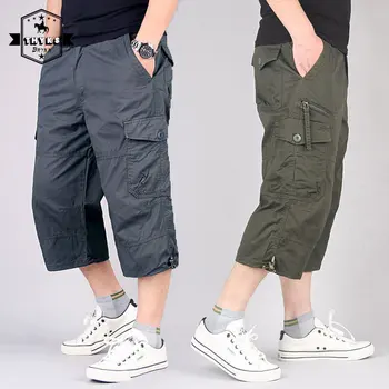 Мъжки ежедневни панталони-карго с множество джобове Harajuku, свободни дишащи износоустойчиви памучни панталони, мъжки обикновена спортни шорти, лято