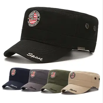 Мъжки и дамски плоска шапка за отдих на открито, военна шапка, памучен модерна шапка от слънцето с бродерия