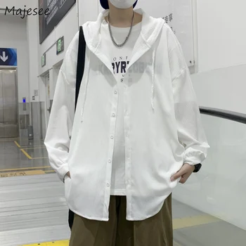 Мъжки якета Летните Слънчеви Тънки С Качулка Чист Цвят Корейската Мода Популярна Градинска Дрехи За тийнейджъри Унисекс Универсален Ежедневни