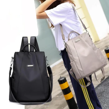 НОВ женски противоугонный раница 2023 г., модни проста училищна чанта однотонного цветове, от плат Оксфорд, чанта през рамо