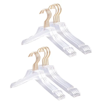 Нова прозрачна акрилна закачалка за дрехи от 10 теми Със златен плетене на една кука, прозрачна закачалка за ризи с изрези за дама S Kids