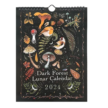 Новият Лунен календар Тъмни гори в 2024 година, Оригиналната илюстрирани стенни окачване за офис, домашен Арт Лунен календар, творчески подарък за декор на стаята