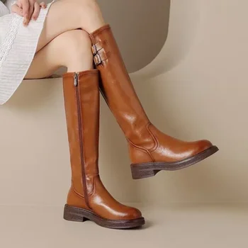 Обувки Дамски марка 2023 колан ключалката Дамски ботуши мода страничен цип и модерни нови обувки на жените през цялата чорап за коляното високи дамски обувки