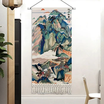 Пейзаж от плат Художествена Подвесная картина Пейзаж в китайски стил, Подвесная плат на фона на стена, Вход, декорация на входа, Гоблен