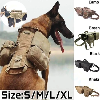 Регулируема камуфляжная шлейка за по-големи кучета, тренировъчен жилетка за немски овчарки K9 Малиноа, Тактически комплект колан и каишка за кучета