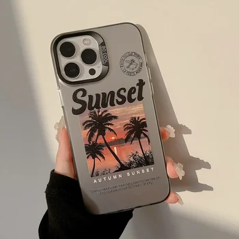 Ретро чанта за носене Coconut Trees Sunset за iPhone 15 14 13 12 11 Pro Max Plus Калъф за вашия телефон