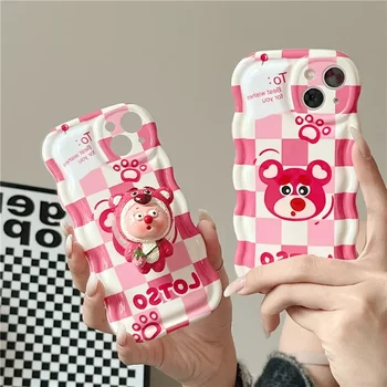 Розова играта на Играчките Lotso Ягода Bear Калъф-Поставка За Телефон iPhone 14 13 12 11 Pro Max Case Сладко Cartoon Bracket shell Мека Корица