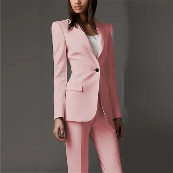 Розови дамски бизнес обикновена брючные костюми, официални офис дамски комплекти от 2 теми, дамски панталони модерни панталони на една пуговице, ушити по поръчка