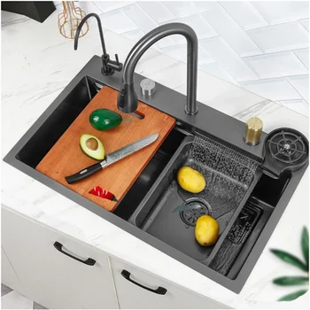 Скрит кухненска мивка waterall Undermount nano 304 от неръждаема стомана с голяма мивка и интериор в японски стил