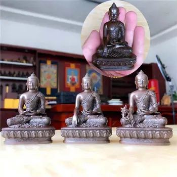 Специална цена Комплект 3 бр Тибет, Непал висококачествен бронз САН БАО ИЗКУСТВЕНА Шакямуни Амитабха Медицина Статуя на Буда Защита на Светилището