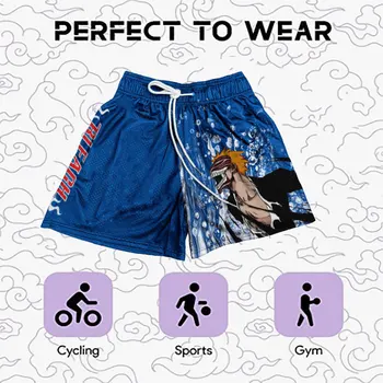 Спортни къси панталони Аниме Bleach За мъже и жени, класически спортни дрехи, летни Плажни шорти, Баскетболни шорти за бягане, Мрежести къси панталони 6XL