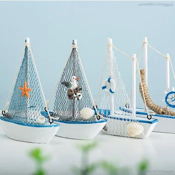 Средиземноморски стил, Ветроходство, Дървени синята лодка, Модел парусника, Творческото Начало декор ръчно изработени бижута, Бижута от дърво, занаяти, накити