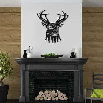 Стенно изкуство с елени, деревенское метално стенно изкуство, интериор с метални елени, интериор с елени в фермерска къща