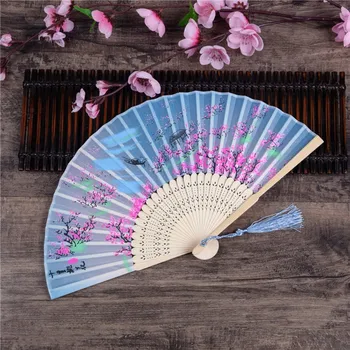 Стилен фен на ръчна работа с цветове на череша от полиестер и бамбук Идеално се съчетава с кимоно юката, идеален за летните партита