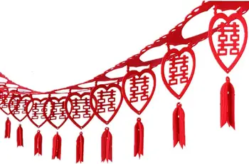 Традиционни сватбени декорации Хинезе 3 М, окачен украшение от червени цветя с надпис Hi Word