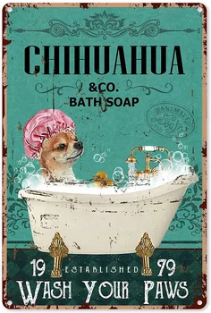 Украса баня Смешни Green Bath Soap Company Чихуахуа Измийте Лапите на Лидице знак Ретро Метален плакат Декора на стените