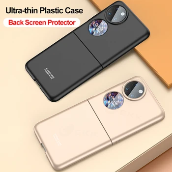 Ултра тънък Пластмасов Калъф GKK За Huawei P50 Pocket 4G С защитно Фолио на гърба, Матово Докосване Твърд Калъф Huawei P50 Pocket Case