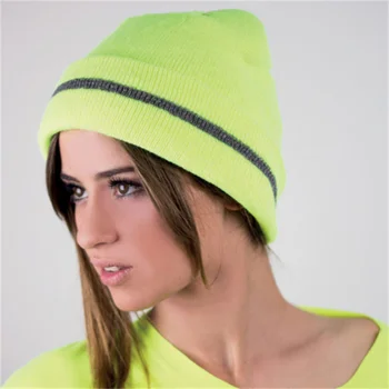 Унисекс Възли шапки с светоотражающей ленти, шапки, светещи ски топли шапки за колоездене на открито, женски Мъжки есенно-зимни шапки, ежедневни шапка