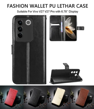 Флип-чантата е от Изкуствена Кожа Калъф за мобилен Телефон Vivo V27/Vivo V27 Pro/Vivo V25/Vivo V25 Pro с Отделения за карти Visa