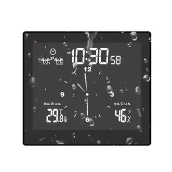 Цифров часовник е Водоустойчив Часовник Стена за баня, Смукателна Стенни поставка за душ, Таймер, аларма, Измерване на температура и влажност на въздуха