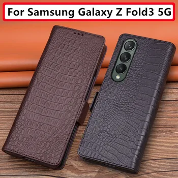 Чанта-портфейл от естествена телешка кожа с панти капак за Samsung Galaxy Z Fold3 Fold 4 3 с магнитна тока 3D от кожа на алигатор и крокодилска кожа