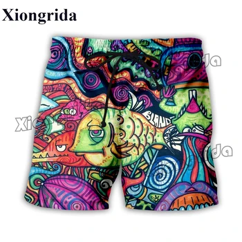 Шорти с графити в стил хипи, мъжки 3D панталони в стил хип-хоп, Летни плажни шорти, ежедневни панталони Harajuku, цветни кошмарен къси панталони