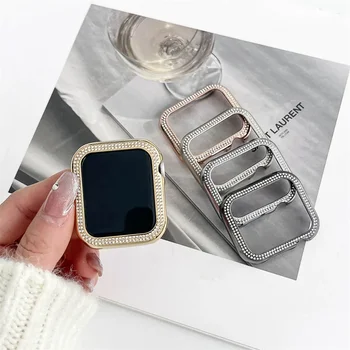 метална Броня с Диаманти за Apple Watch Защитен калъф 40 мм 44 ММ Рамка за iWatch 4 5 6 SE 7 8 9 41 мм 45 мм Капак за часа