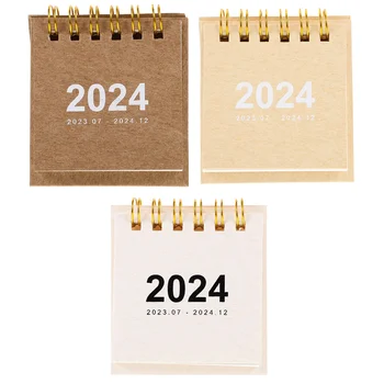 мини настолен календар от 3шт, преносим мини-настолен календар, календар, семпъл стил на 2024 година, настолен календар