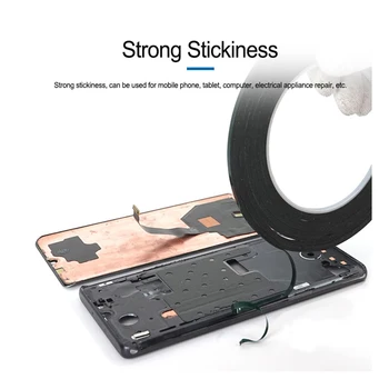 2-5 мм 10 М Ролка черна здрава самозалепваща лента за iPad с LCD сензорен дисплей Стъклена рамка за ремонт на задната корица на Двустранен лепило за Samsung