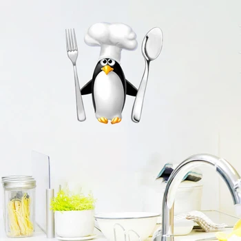 T153 # Стикер за хладилник-готвач с забавен пингвин Кухненски стикер