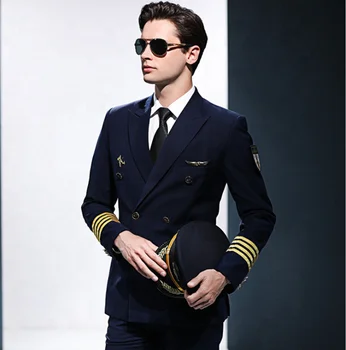 Благородна форма оборудвани екипи костюм пилот на авиокомпания, изработени по поръчка униформи авиокомпании