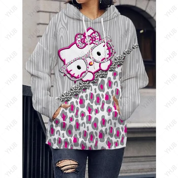 Блузи с 3D принтом Hello Kitty, Леопардовые качулки с 3D принтом, дамски Модни пуловери, блузи, Градинска дрехи за момчета и момичета, Детски готино палто