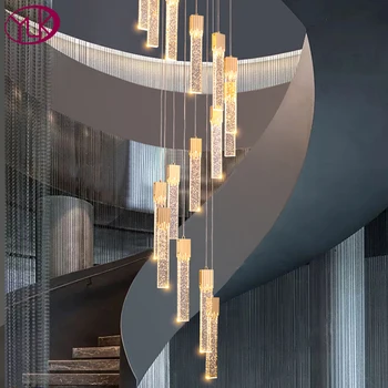 Голяма, модерна кристален полилей за стълби, дългата спирала лампа gold cristal, хол, вестибюл, хол, led окачен лампа