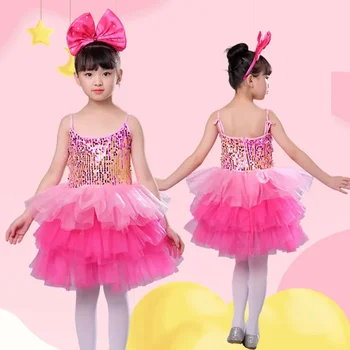 Детско принцеса рокля с пайети за момичета, модерни облекла за танцови представления