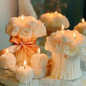 Естетически украса на стаята с букет от рози, ароматни свещи, сватбена украса декорация, подарък свещи за гостите, ароматни свещи за дома
