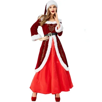 Женски Костюм на Дядо Коледа Коледна Червена Рокля на Дядо Коледа Клоун Хелоуин г-жа Санта Клаус Cosplay костюмиран