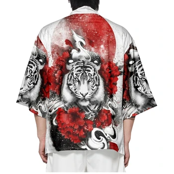 Кимоно с тигровым принтом Самурай в японски стил, Градинска дрехи, Мъжки Женски жилетка хавлия Харадзюку, дрехи от аниме