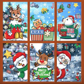 Коледни стикери по прозорците, Коледни стикери по прозорците, коледното дърво, Дядо Коледа, стикери за стена с лосями за новогодишна декор