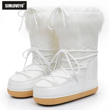 Маркови Модни Дамски обувки 2023, Зимни Европейско-американските Космически Обувки на Платформа, от изкуствена кожа, устойчива на плъзгане Свалящ Обувки за хляб, Снежна Плюш