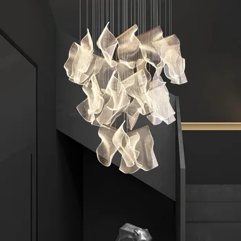 Мезонетът Строителна Полилей в стил Постмодерното, Проста и лесна Луксозна лампа в хола, Творчески Скандинавските осветителни тела, Стълба, Ресторант