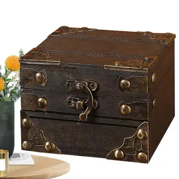 Мини-ковчег за бижута, Ковчег за бижута, дървена Реколта ковчег с ключалка, Малка Реколта ковчег с ключалка за жени в подарък