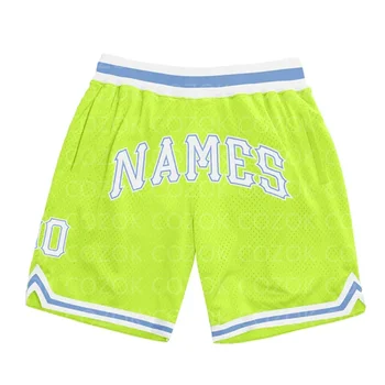Обичай флуоресцентно зелено автентични баскетболни шорти с 3D-принтом Мъжки къси панталони с вашето име Mumber, бързо съхнещи плажни шорти