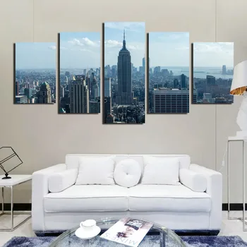 Плакати с градския пейзаж на стената Модерен начало декор 5 панели Картини на платно за интериорни врати без рамки щампи за хол